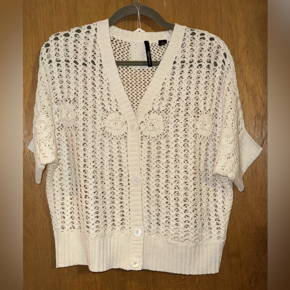 Skye's the Limit Cream Open-Knit Crochet Cardigan, Size L